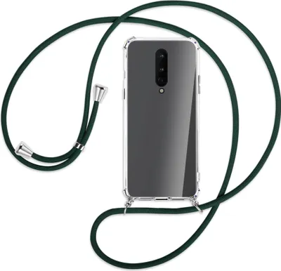 Produktbild von Handykette Backcover-Schutzhülle mit Band (Metall silberfarben) für OnePlus 8 - dunkelgrün