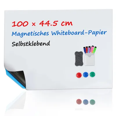 Produktbild von Whiteboard Magnetisch Folie 45 x 100 cm  magnetisch selbstklebende Wandtafel Folie Magnettafel mit Marker, Schwamm und Magnete, für Schule, Büro
