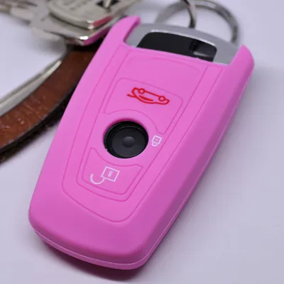 Produktbild von Auto Schlüssel Hülle Silikon Schutz Cover Rosa kompatibel mit BMW F20 F13 F30 F31 F32 F33 F22 1er 2er 3er 4er F10 F25 F07 F11 3 Tasten KEYLESS SMARTKEY