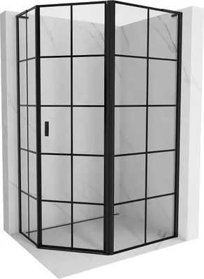 Produktbild von Mexen Mist L fünfeckige asymmetrische Duschkabine rechts öffnend 100 x 80 cm, schwarzes Gitter, schwarz - 8A8L-100-080-70-77-P