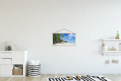 Produktbild von MuchoWow® Textilposter Meer - Sonne - Palmen 60x30 cm mit holzfarbenen Rahmen - Dekoration