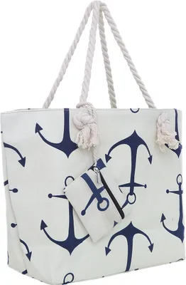 Produktbild von Große Strandtasche Shopper mit Reißverschluss - maritimes Design Anker beige-blau