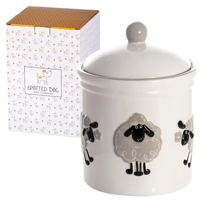 Keramik-Vorratsdose Schaf-Design 1250 ml Weiß