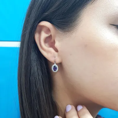 Produktbild von Vintage Style Ohrhänger Amethyst Brillianten Brillant-Schliff Weißgold
