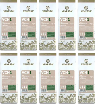 Produktbild von VENESSA VCH 1 Cappuccino Hazelnut 10 x 1kg Sehr ergiebig - Vorratspack - Löslicher Instantkaffee mit Haselnussgeschmack - Aromatisch Cremig - Alle Kaffeevollautomaten Vending & Office