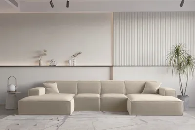 Produktbild von Wohnlandschaft U-Form CELES PREMIUM XS in Stoff Opera Velvet Beige