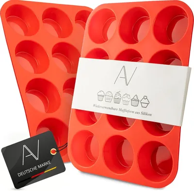 Produktbild von Silikon Muffinform für 12 Muffins, BPA-frei, flexibel, rot, für die Küche
