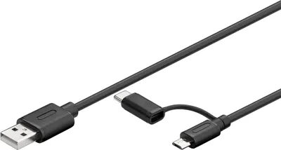 Produktbild von USB 2.0 Kabel, USB-A Stecker > USB-C + Micro-USB Stecker (schwarz, 1 Meter)