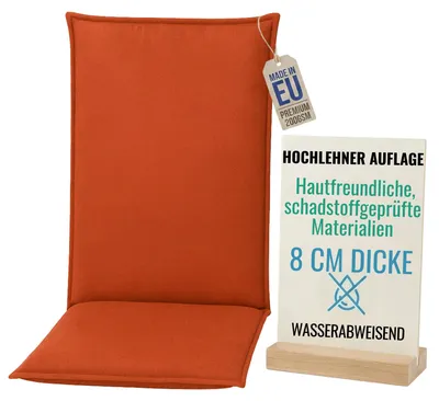 Produktbild von Pillows24 - Hochlehner Auflagen 120x50x8 cm | Bequeme & Wetterfeste Gartenstuhlauflagen | Polster Sitzkissen für  Gartenmöbel |   EU | Orange