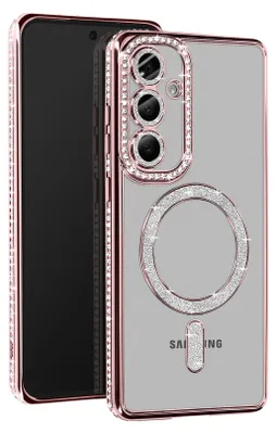Produktbild von Avizar, Diamant-Hülle für Samsung S24 FE – MagSafe-Schutz mit Strass-Rand, Champagnerrosa