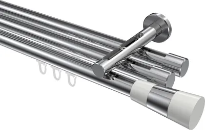 Produktbild von Interdeco Innenlaufstange / Gardinenstange mit Innenlauf Chrom, Typ Siteno Tanara (Konus Bicolor), 20 mm Ø 3-läufig, 100 cm