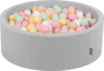 Obrázek produktu pro KiddyMoon kuličkový bazének 90x30cm/200 míčků ∅ 7cm kuličkový bazének s barevnými míčky pro děti kulatý, světle šedý:pastelově béžový/pastelově žlutý/bílý/minzový/pudrově růžový