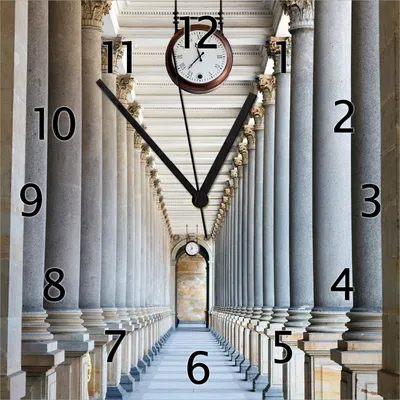 Produktbild von Wallario Design Wanduhr Säulengang aus Echtglas, Größe 30 x 30 cm