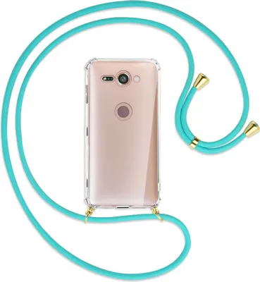 Produktbild von Handykette Backcover-Schutzhülle mit Band (Metall goldfarben) für Sony Xperia XZ2 Compact - türkis