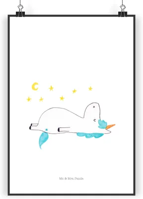 Produktbild von Mr. & Mrs. Panda Bild Einhorn Sternenhimmel DIN A4 - Weiß - Geschenk, drucke, Verrückt, Unicorn, Wandbild, Einhörner, Sterne, Wanddekoration, Plakat, wanddeko