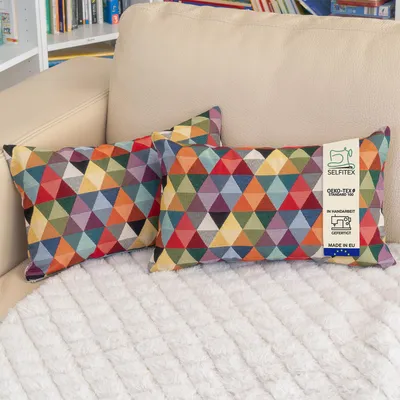 Produktbild von Selfitex 2er Set Bunte Couchkissen, Sofakissen mit Füllung und Bezug, weiches Kopfkissen, dekoratives Dekokissen, Größe: 30x50, Muster: Dreieck