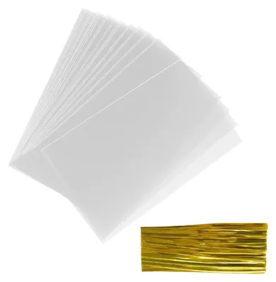 100 Cellofaanzakjes mit Boden, 15x10 cm, transparent, inkl. 100 Bänder
