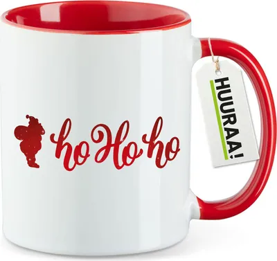 Produktbild von Huuraa Kaffeetasse Santa Claus Ho Ho Ho 330ml Rot Keramik Kaffeebecher Geschenkidee