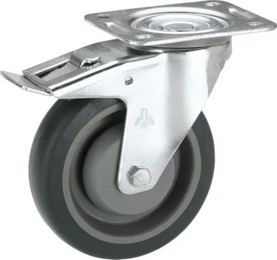 Produktbild von Tarrox Transport-Geräte-Lenkrolle, bis 140 kg, mit Platte und Totalfeststeller 80 x 108 x 32 mm