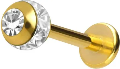 Produktbild von Ohrpiercing, Nasenpiercing Chirurgenstahl Labret EPOXY-RING-KUGEL + KRISTALL Gold Stablänge: 12mm + Stabstärke: 1,2mm + Kugelgröße: 4mm