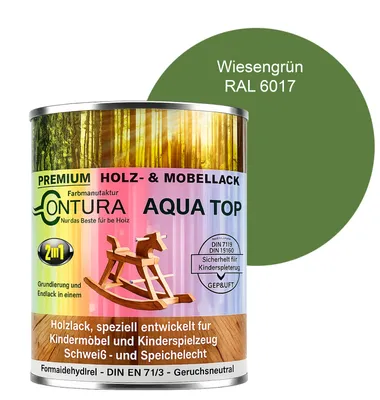 Produktbild von Contura 750ml. Möbellack Lack für Kinderspielzeug Buntlack DIN EN71/3 Buntlack Holzlack - RAL 6017 Wiesengrün