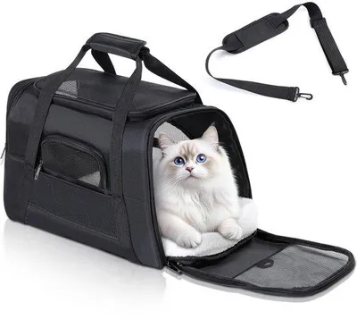 Zdjęcie produktu dla Uniqoos® Transporter i torba do transportu kotów i małych psów (44×28×25 cm) – przeznaczone dla kotów i małych psów do 6 kg, wyposażone w pasek na ramię, siatkowe okna zapewniające wentylację oraz 3 otwory