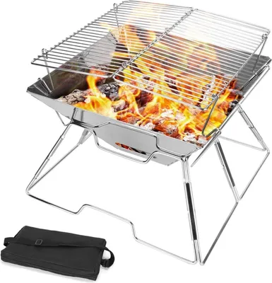 Image de Odoland BBQ Foyer 304 Acier inoxydable Barbecue de camping portable