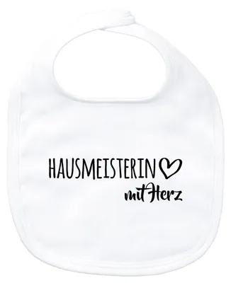 Produktbild von Huuraa Baby Lätzchen Hausmeisterin mit Herz White Klettverschluss  Baumwolle Latz Geschenkidee
