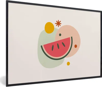 Produktbild von MuchoWow® Gerahmtes Poster Wassermelone - Obst - Pastell 90x60 cm - Poster mit Schwarzem Bilderrahmen Wandposter Rahmen Foto Bilder - Fotorahmen - Foto-Plakat