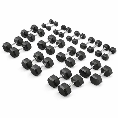 Image de PH Fitness Hexa Ensemble d'haltères 2,5-30KG [2,5KG-pas] - 12 paires d'haltères courts en caoutchouc - poids hexagonaux pour CrossFit & musculation