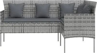 Image de Canapé en L gris en poly rotin avec coussins
