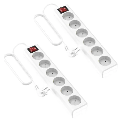 Produktbild von Garza - 2er-Pack Mehrfachsteckdosen mit 6 Steckern, 1,5 Meter Kabel, mit Schalte