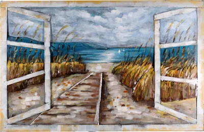 Produktbild von Wandbild Metallbild Unikat Relief "Strandblick" 3D-Motiv handgefertigt