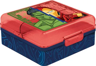 Produktbild von Tataway Sandwichbox Avengers für Kinder aus Kunststoff, BPA-frei, waschbar und wiederverwendbar, mit mehreren Fächern