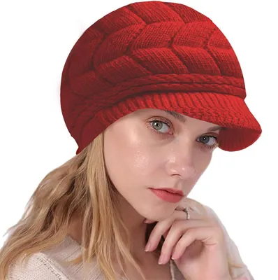 Produktbild von Damen Mütze Winter mit Visier Wollmütze Fleecefutter Rot