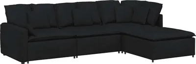 Zdjęcie produktu dla vidaXL Sofa modułowa z podnóżkiem z tkaniny w kolorze czarnym