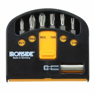 Produktbild von IRONSIDE Bit-Box 7-teilig, TX: 15 / 20 / 25 + PZ: 1 / 2 / 3, incl. magnetischer Bithalter