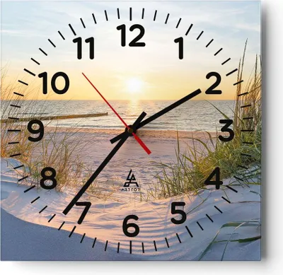 Produktbild von Wanduhr - Quadrat - Glasuhr - Düne Strand Meer - 30x30cm - Schleichendes Uhrwerk - Lautlos - zum Aufhängen bereit - Dekoration Modern - Wanddekoration aus Glas - C4AC30x30-3989