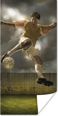 Produktbild von MuchoWow® Poster Eine Illustration eines Fußballspielers, der den Ball schießt - Jungen - Kinder 75x150 cm - Dekoration für die Wände