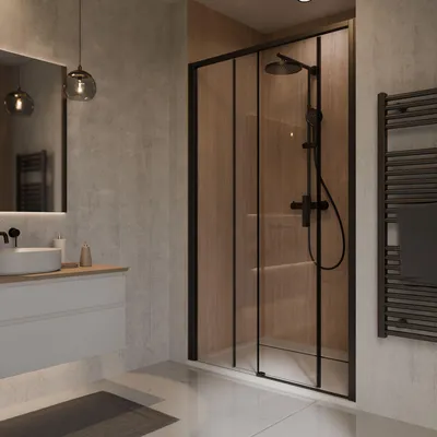 Produktbild von Schulte Duschkabine Sunny 120 x 200 cm Schiebetür für Nische, Duschabtrennung 6 mm ESG Sicherheitsglas Klar, Profil Mattschwarz, anschlaglos