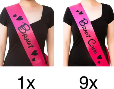 Produktbild von Oblique Unique Schärpe Braut + Braut Crew Set JGA Hen Party Bride to be Herzen pink