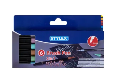 Produktbild von 6 Metallic Doppel-Pinselmaler / Pinselstifte / Pinselmarker / Fineliner