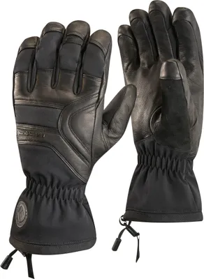 Schwarze Skihandschuhe "Patrol Gloves" von Black Diamond; mit Leder- und Stoffelementen; elastischem Bündchen.
