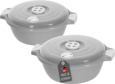 Produktbild von Lantelme Mikrowellengeschirr Schüssel Set, 2 Stück, 1,8 Liter, Grau, Kunststoff, mit Dampfventil, ergonomischen Griffen, mikrowellen- und gefriergeeignet, hitzebeständig bis 120°C, kältebeständig bis -20°C