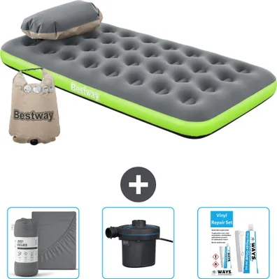 Obrázek produktu pro Nafukovací matrace Bestway - pro 1 osobu - 99 x 188 x 22 cm - šedá/zelená - včetně příslušenství