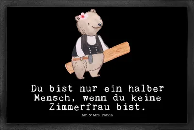 Produktbild von Mr. & Mrs. Panda Türmatte Zimmerfrau Herz 50 x 75 cm - Schwarz - Geschenk, Fussmatte, Schmutzfangmatte, Fußabtreter, Gummimatte, fußmatte, Fußabstreifer