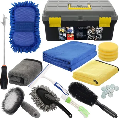 Produktbild von ACROPAQ Auto Reinigungsset - 25-Teilig, 8 Liter Box/Eimer, Felgenbürste, Mikrofasertücher, Scheibenwischer Reinigungstabletten, Schwämme