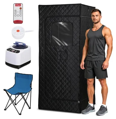 Zdjęcie produktu dla Peviasot Sauna przenośna, 90 x 90 x 180 cm, z generatorem pary 1200 W, 9 stopni regulacji temperatury, kolor czarny