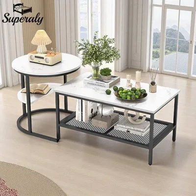 Immagine prodotto di Set tavolino da salotto in metallo 2 in 1 con ripiano