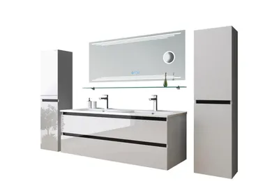 Produktbild von Badmöbel Set Weiss/Schwarz doppelwaschtisch doppelwaschbecken Kosmetik Spiegel 120 cm